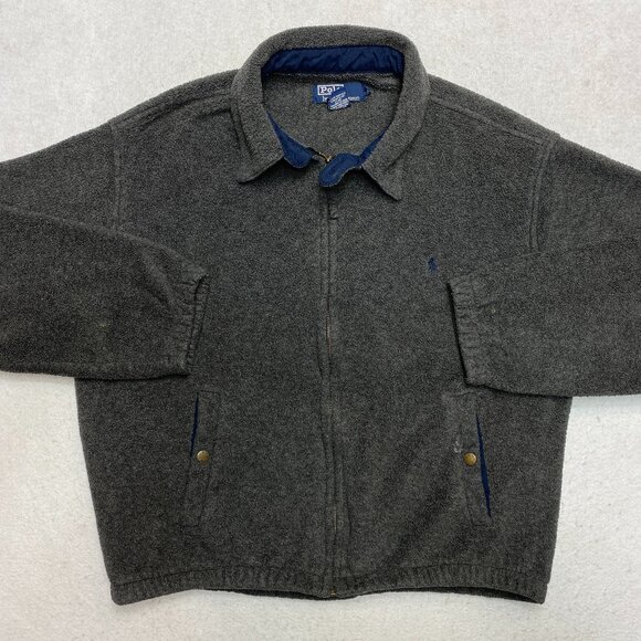 Vintage Polo Ralph Lauren Fleece Bomber Jacket Men's L Gray Full Zip 90s